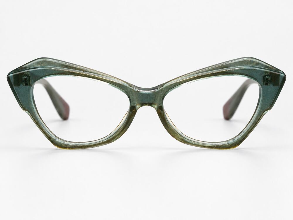 SEE Eyewear 2725 C203 Green Gold Glitter Cat Eye Frames USA 52-15-140